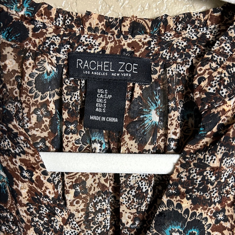 EUC Rachel Zoe Black and Brown Patterned Blouse With Bell Sleeves - Picture 2 of 9